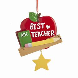 Item 105135 Best Teacher Sign With Apple, Books, Ruler, Pencil, & Star Ornament