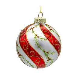 Item 105149 thumbnail Red White Holly Leaves Ball Ornament