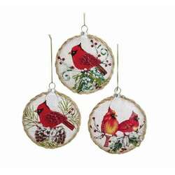 Item 105363 Glass Disc With Cardinal Ornament