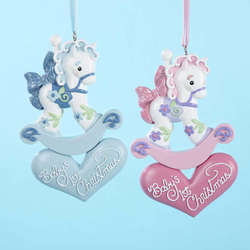 Item 105402 Baby's First Christmas Rocking Horse With Heart Ornament