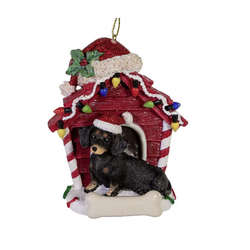 Item 105589  Black/Tan Dachshund With Doghouse Ornament