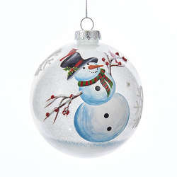 Item 105645 Snowman With Berries & Cardinals Ball Ornament