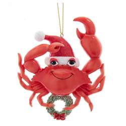 Item 105706 Whimsical Red Crab With Wreath Ornament
