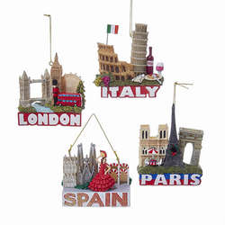 Item 105770 London/Italy/Spain/Paris City Travel Ornament