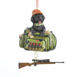 Item 105876 Black Lab In Hunting Bag With Gun Ornament