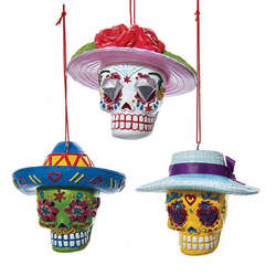 Item 106070 Day of the Dead Skull With Hat Ornament