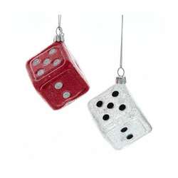Item 106120 Glass Red/White Dice Ornament
