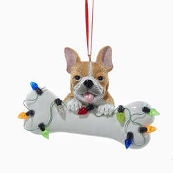 Item 106131 French Bulldog With Bone & Christmas Lights Ornament