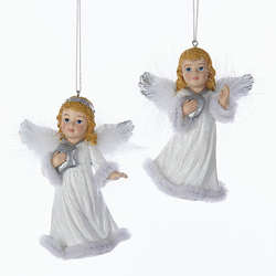 Item 106175 White/Silver Blonde Little Girl Angel Ornament 