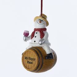 Item 106177 Snowman With Wine On My Happy Place Wine Barrel Ornament
