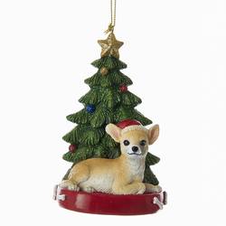 Item 106219 Tan Chihuahua With Tree Ornament