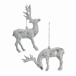 Item 106305 Silver/White Glitter Deer Ornament