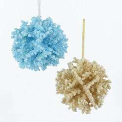 Item 106442 Blue/Tan Coral Ball Ornament
