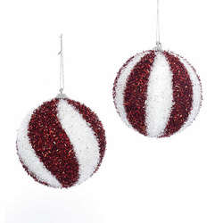 Item 106527 Red/White Tinsel Ball Ornament