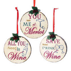 Item 106569 Round Wine Saying Ornament