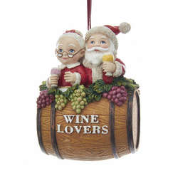 Item 106572 Santa/Mrs. Claus On Wine Lovers Barrel Ornament