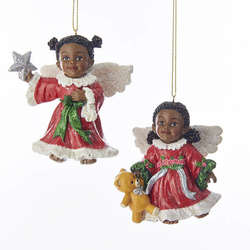 Item 106709 Red/Green/White African-American Angel Ornament