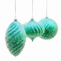 Item 106894 Blue/Green Finial/Onion/Ball With Ice Crystals Ornament