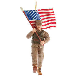 Item 106902 Marine Soldier With American Flag Ornament