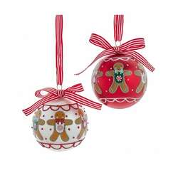 Item 107143 Glass Gingerbread Ball With Ribbon Ornament
