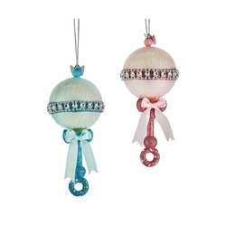 Item 107165 thumbnail Glass Pink/Blue Baby Rattle Ornament