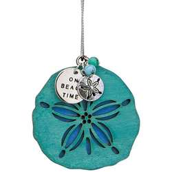 Item 108068 Blue-green Sand Dollar With Charm Ornament - Myrtle Beach