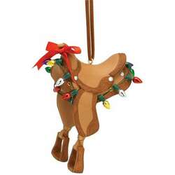 Item 108139 Western Saddle With Ribbon And Lights Ornament