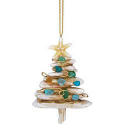 Item 108385 Faux Driftwood Tree With Sea Glass Ornament - Myrtle Beach