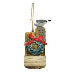 Item 109115 thumbnail Seagull On Pilings With Wreath Ornament - Outer Banks