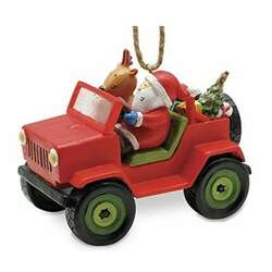 Item 109925 Santa and Reindeer In Jeep Ornament