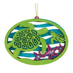 Item 109998 Laser Cut Sea Turtle With Baby Ornament