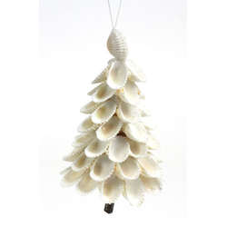 Item 115033 White Glittered Arc Shell Christmas Tree Ornament