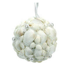 Item 115059 Glittered White Shell Ball Ornament