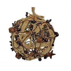 Item 127753 Rustic Ball With Jingle Bells, Rope, & Stars Ornament