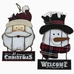 Item 128086 Santa/Snowman Face With Sign Wall Hanging