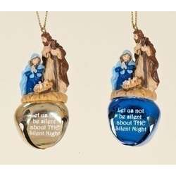 Item 134848 Gold/Blue Silent Night Holy Family Bell Ornament