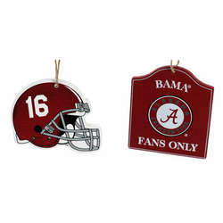 Item 141190 University of Alabama Crimson Tide Helmet/Fans Only Sign Ornament