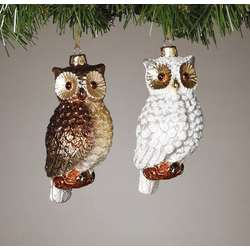 Item 146040 Brown/White Owl With Branch Ornament