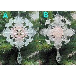 Item 147000 Clear/Pink Snowflake With Drop Ornament