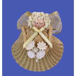 Item 151021 Gold Scallop Shell Angel With Flowers Ornament