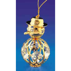 Item 161020 Gold Crystal Small Snowman Ornament