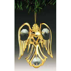 Item 161036 Gold Crystal Angel With Heart Ornament