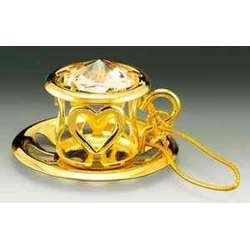 Item 161038 Gold Crystal Teacup and Saucer Ornament