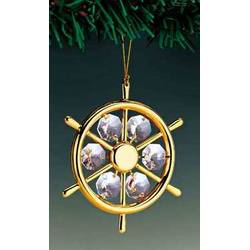 Item 161113 Gold Crystal Ship's Wheel Ornament