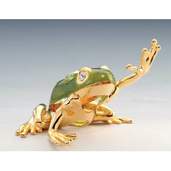 Item 161154 Gold Crystal Waving Frog Ornament