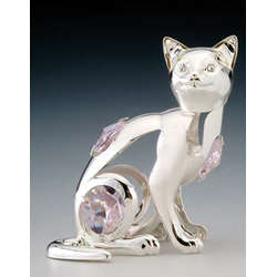 Item 161204 Silver Crystal Cat Ornament