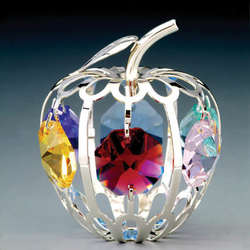 Item 161207 Silver Crystal Mini Apple Ornament