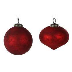 Item 171012 Matte Red Rustic Ball/Onion Glass Ornament