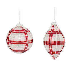 Item 171031 Red And White Stripe Check Frosted Ornament