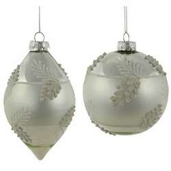 Item 171045 Silver And White Glass Ball/Finial Ornament